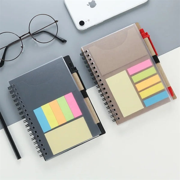 Plastic Cover Spiral Notebook with Pen and Sticky Notes
