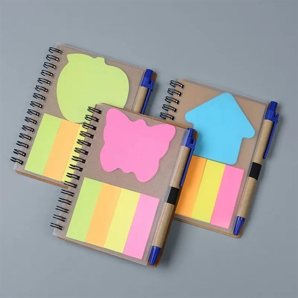 Plastic Cover Spiral Notebook with Pen and Sticky Notes