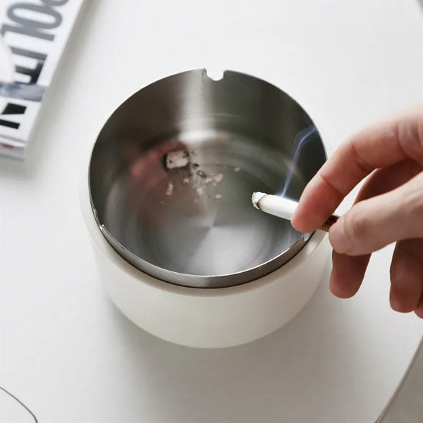 Portable High Capacity Stainless Steel Ashtray With Wood Lid