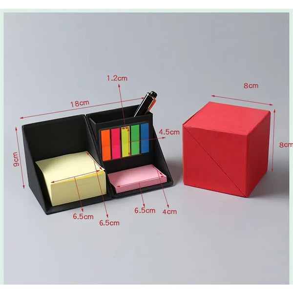 Foldable Cube Sticky Note Set Pen Holder Desktop Storage Box