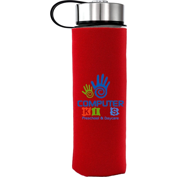 Metal Lanyard Lid 22 oz. Frosted Glass Sleeve Bottle
