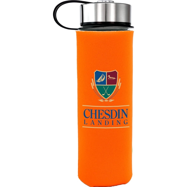 Metal Lanyard Lid 22 oz. Frosted Glass Sleeve Bottle