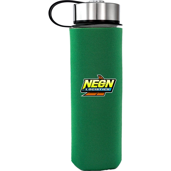 Metal Lanyard Lid 22 oz. Frosted Glass Sleeve Bottle