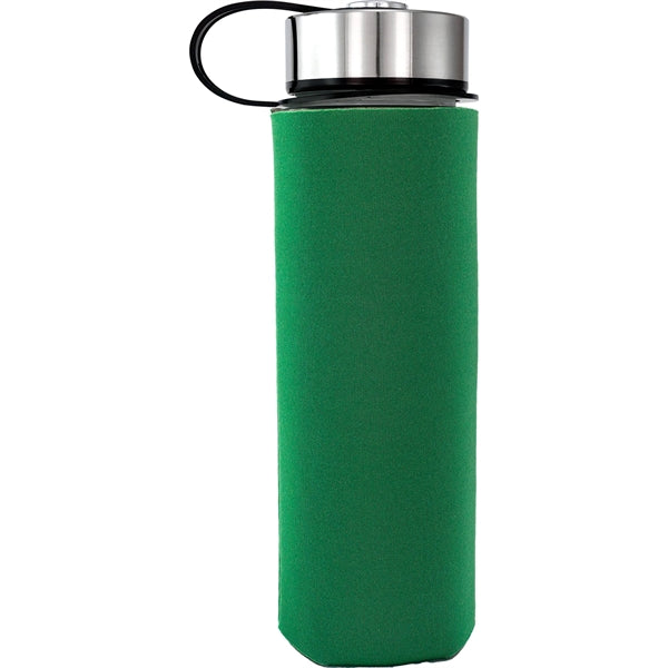 Metal Lanyard Lid 22 oz. Frosted Glass Sleeve Bottle
