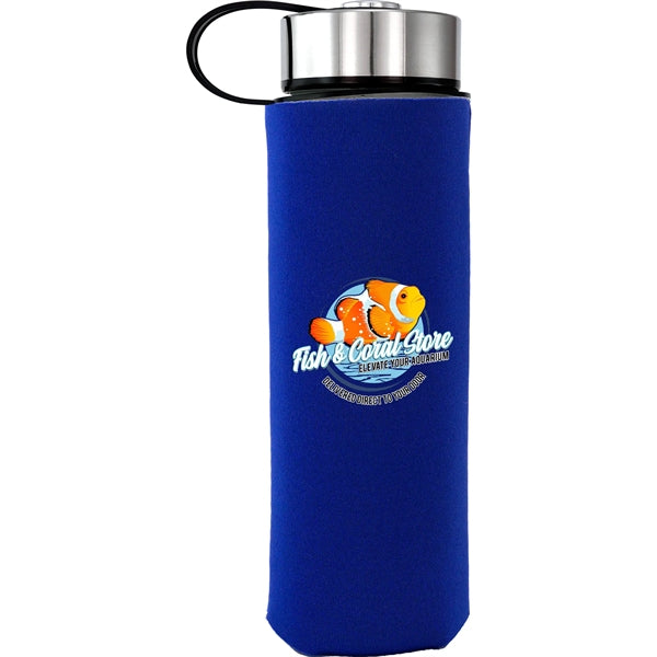 Metal Lanyard Lid 22 oz. Frosted Glass Sleeve Bottle
