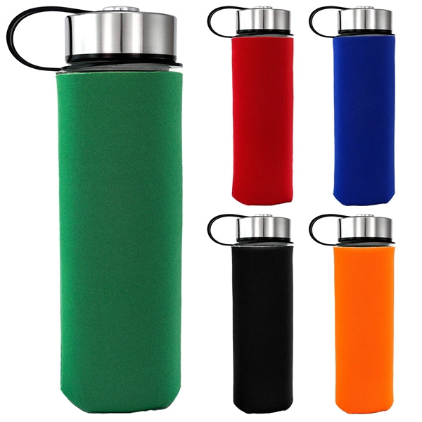 Metal Lanyard Lid 22 oz. Frosted Glass Sleeve Bottle