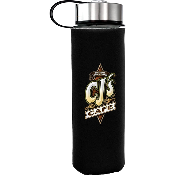 Metal Lanyard Lid 22 oz. Frosted Glass Sleeve Bottle