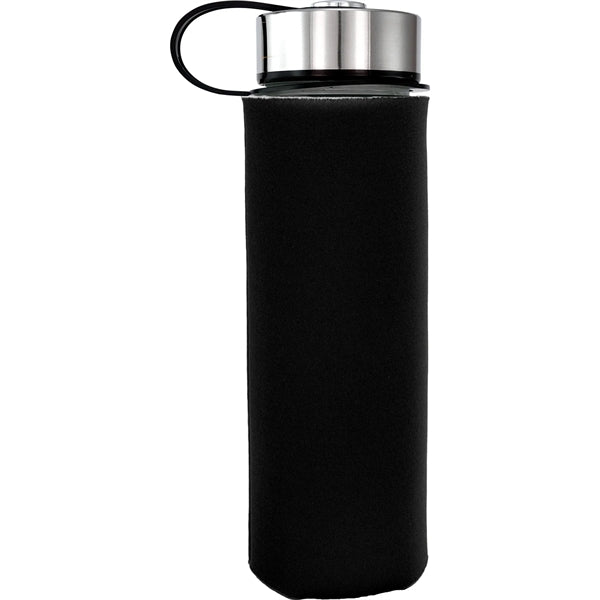 Metal Lanyard Lid 22 oz. Frosted Glass Sleeve Bottle