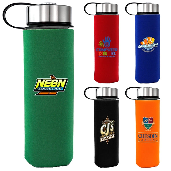 Metal Lanyard Lid 22 oz. Frosted Glass Sleeve Bottle