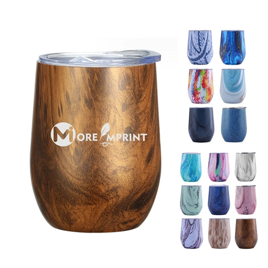 12oz Wood Grain Insulated Wine Tumbler Coffee Mug With Lid