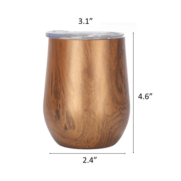 12oz Wood Grain Insulated Wine Tumbler Coffee Mug With Lid