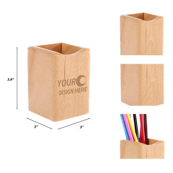 Eco-Friendly Solid Wood Pen Holder w/ Custom Imprint