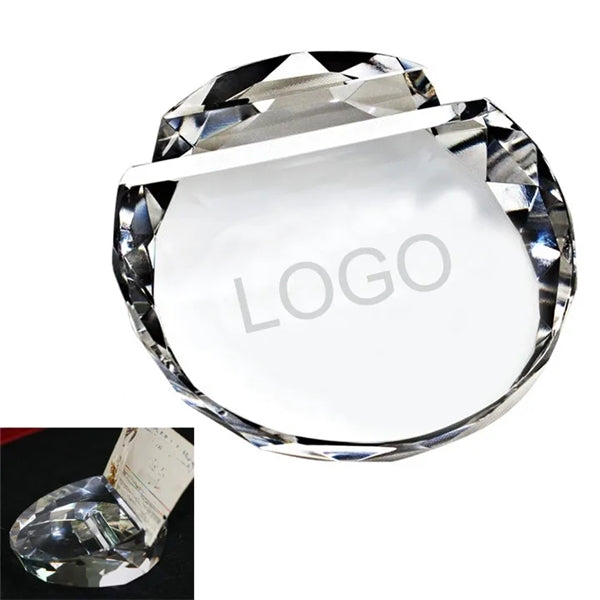 Round Crystal Paperweight Card Holder