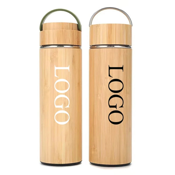 15 Oz Double Wall Stainless & Bamboo Shell Thermos Cup