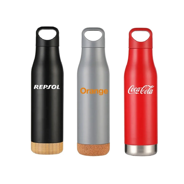 17.5oz Stainless Steel Tumbler Bamboo Cork Base Water Bottle