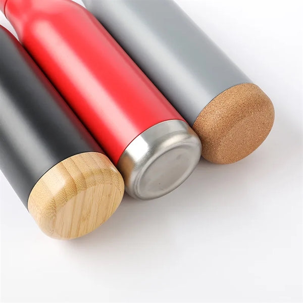 17.5oz Stainless Steel Tumbler Bamboo Cork Base Water Bottle