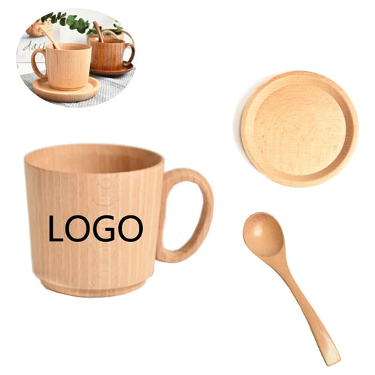 Wooden Coffee Mug Cup Spoon Coaster Set