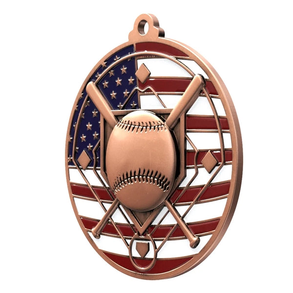 2 3/4" Baseball Patriotic Medal