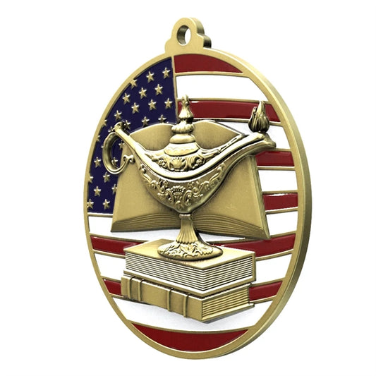2 3/4" Book & Lamp Patriotic Medal