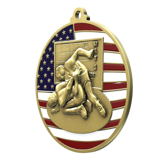 2 3/4" Wrestling Patriotic Medal