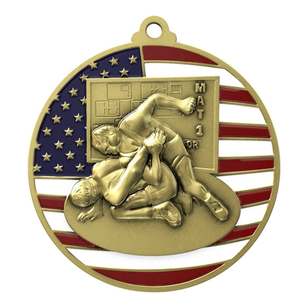 2 3/4" Wrestling Patriotic Medal