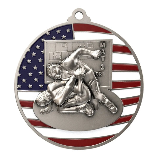 2 3/4" Wrestling Patriotic Medal