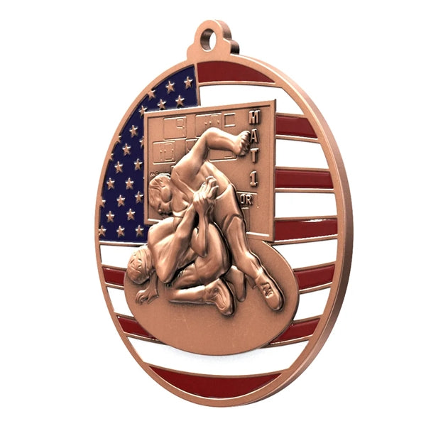 2 3/4" Wrestling Patriotic Medal