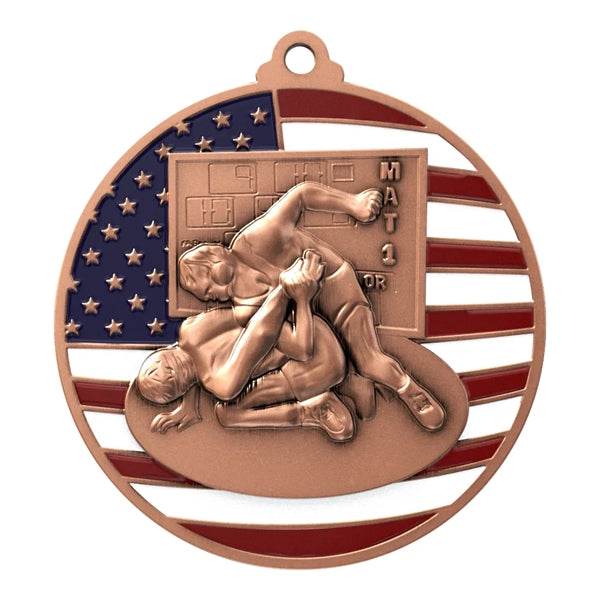 2 3/4" Wrestling Patriotic Medal