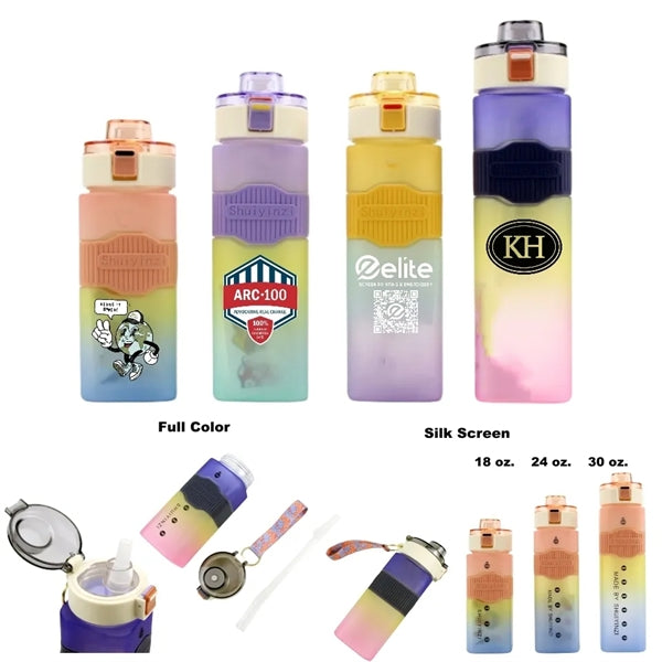 18/24/30 oz Sports Square Water Bottle with Straw Flip Lid