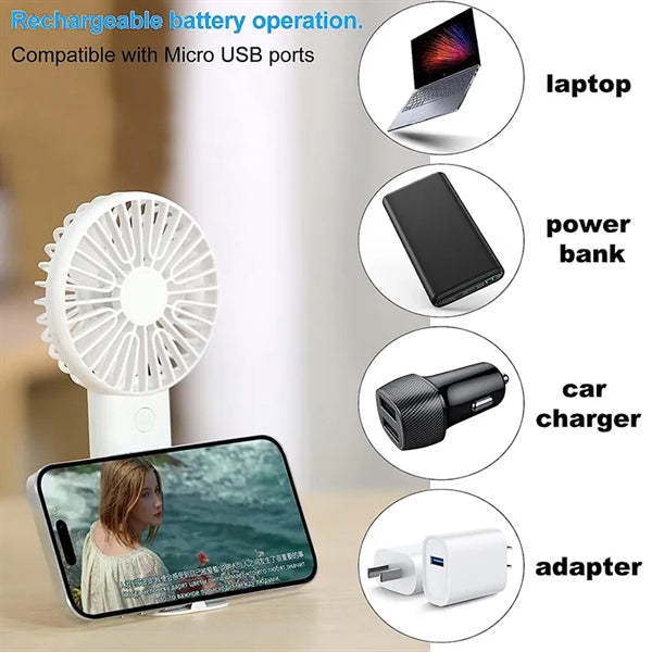 Portable Charge Handheld 3 Speeds Adjustable Fan with Base