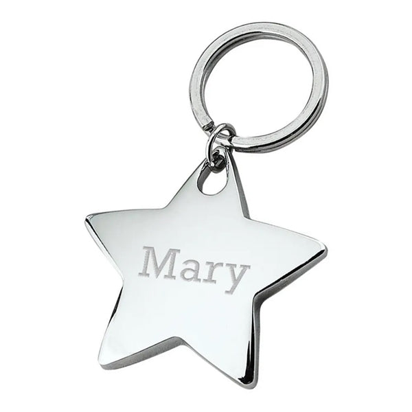 Star Shaped Chrome Plated Metal Key Ring