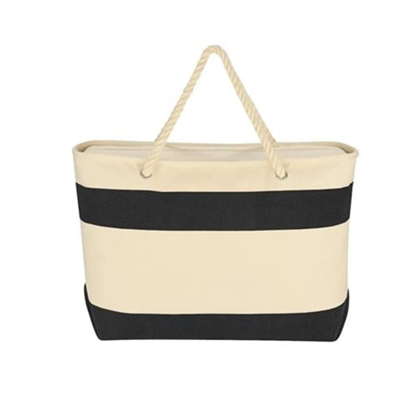 Large Canvas Striped Tote Beach Bag With Rope Handles