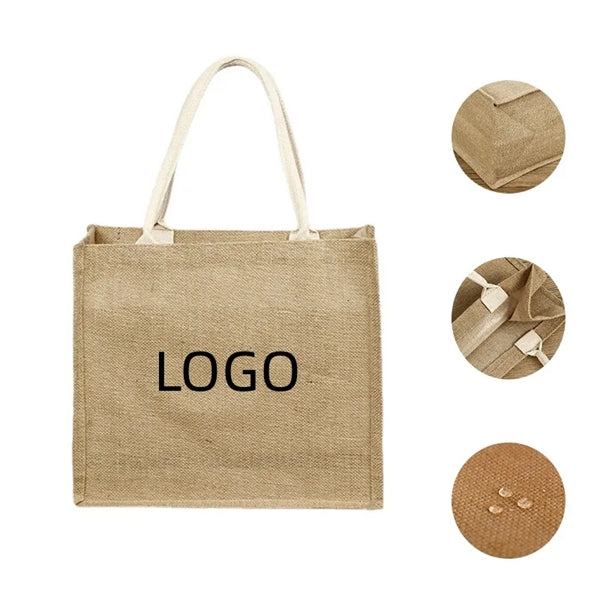 Button Closure Jute Tote Bag