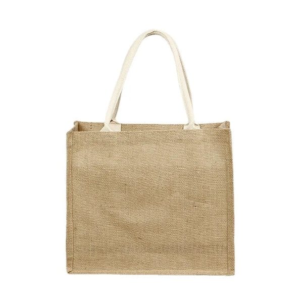 Button Closure Jute Tote Bag