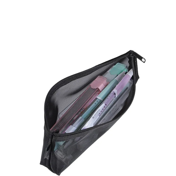 Transparent Zippered Nylon Mesh Pencil Pouch Organizer