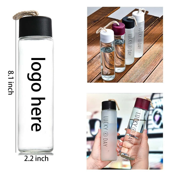 Durable 12oz Glass Bottle w/ Lanyard on the Cap