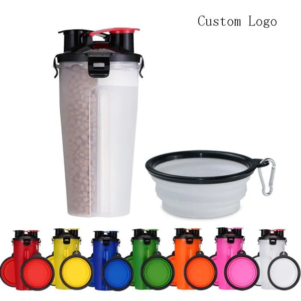 2 In 1 Food Storage Pets Drinking Water Bottle