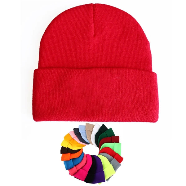 Cuffed Knit Beanie Cap With Flat Embroidery LOGO