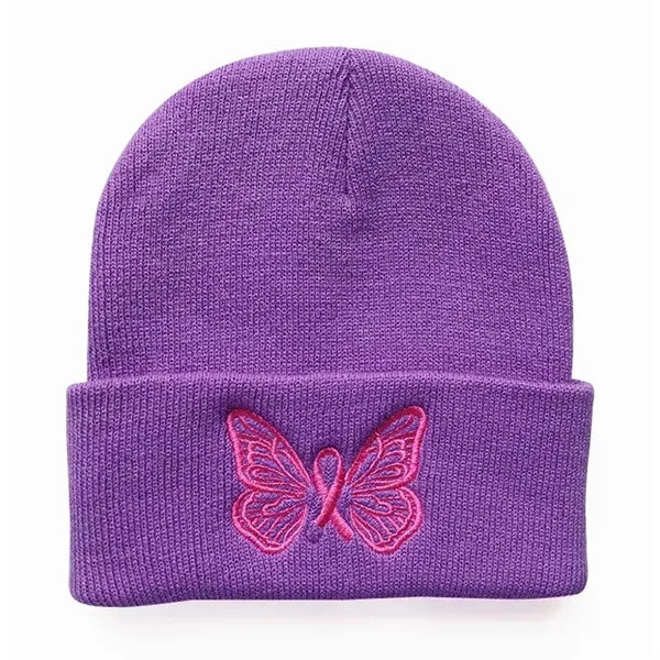 Cuffed Knit Beanie Cap With Flat Embroidery LOGO