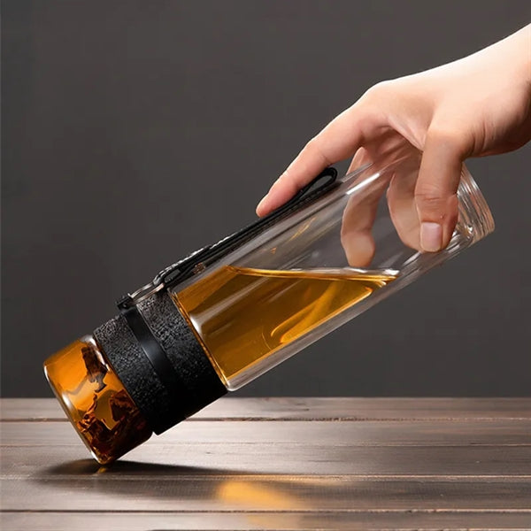 13oz Tea Tumbler Water Bottle Double Wall Glass