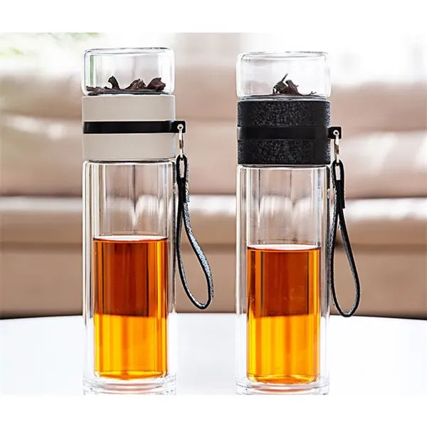 13oz Tea Tumbler Water Bottle Double Wall Glass