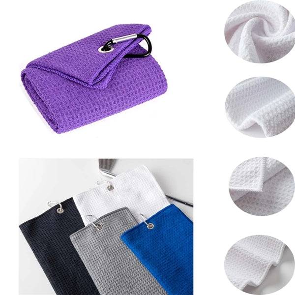 Microfiber Waffle Golf Tri-Fold Towel W/Hook