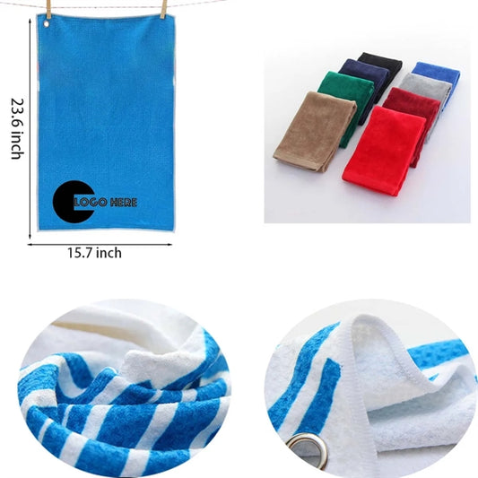 Polyester Cotton Waffle Golf Tri-Fold Towel W/Hook