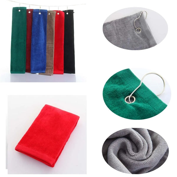 Polyester Cotton Waffle Golf Tri-Fold Towel W/Hook