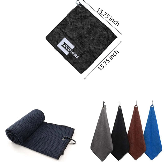 Microfiber Cotton Waffle Golf Tri-Fold Towel W/Hook