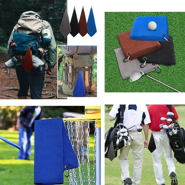 Microfiber Cotton Waffle Golf Tri-Fold Towel W/Hook