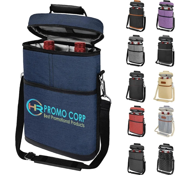 Portable Insulated 2 Bottle Wine Tote Carrier Cooler Bag
