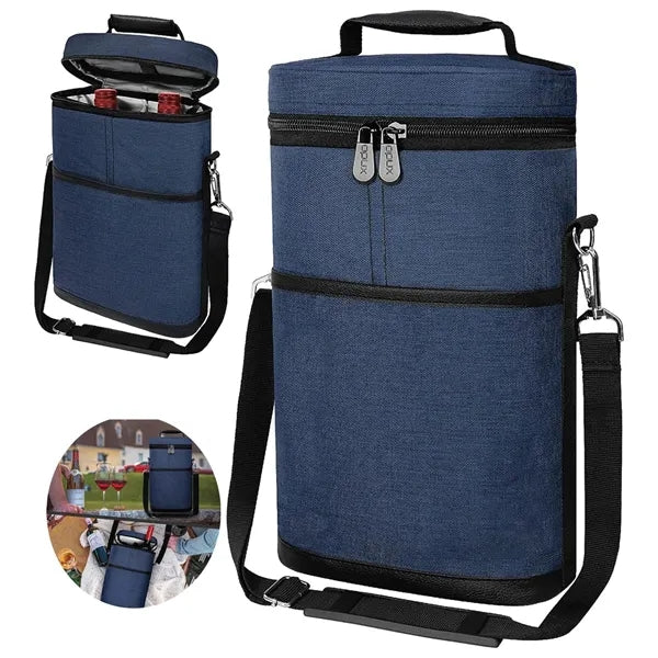 Portable Insulated 2 Bottle Wine Tote Carrier Cooler Bag