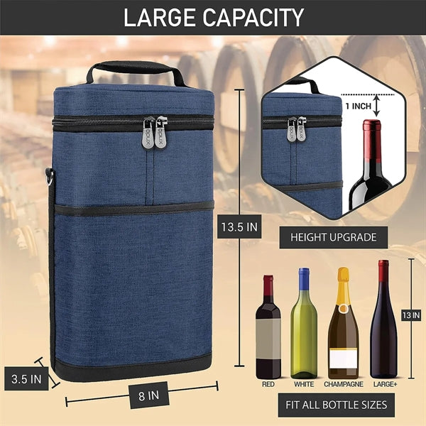 Portable Insulated 2 Bottle Wine Tote Carrier Cooler Bag