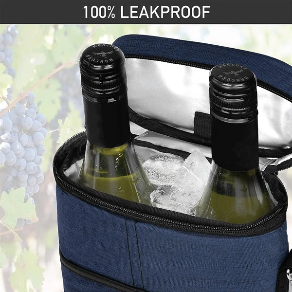Portable Insulated 2 Bottle Wine Tote Carrier Cooler Bag